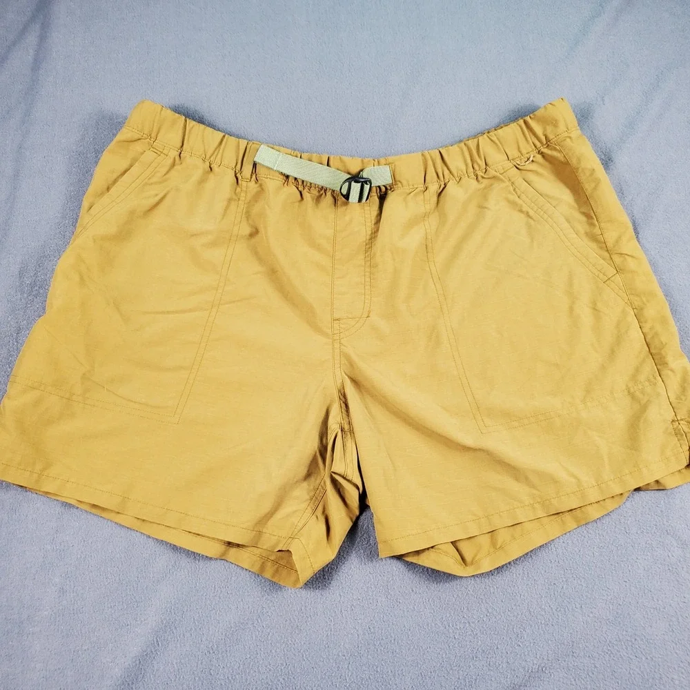 REI Co-op Mens XL Brown Ripstop Hiking Shorts Elastic Waist Belt 5in Flaw